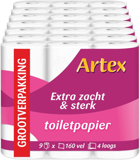 Artex weiches, starkes Toilettenpapier – 4-lagiges Toilettenpapier – 63 Rollen (7 x 9)