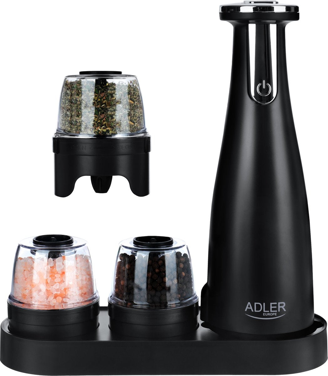 Adler - Gewürzmühlen-Set aus Edelstahl - 150 ml - USB wiederaufladbar - Schwarz