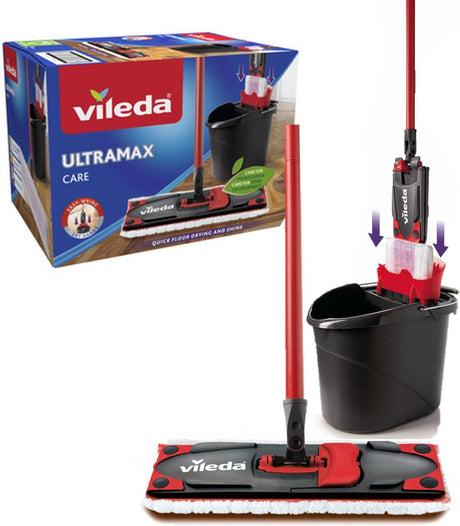 Vileda Ultramax Care Komplettset – Bodenwischer mit Stiel – für empfindliche Böden – 100 % recycelte Mikrofaser