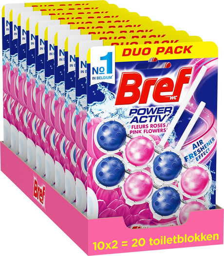 Bref – Power Activ – rosa Blumen – Toilettenblock – saubere und frische Toilette – Schmutzschutz – Vorteilspack – 10 x 2 Stück