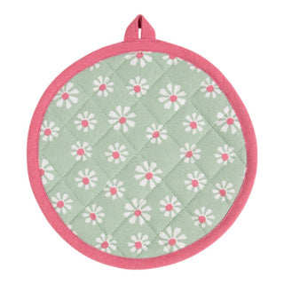 Daisy flowers pannenlap onderzetter rond groen 20 cm | 3 stuks