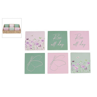Onderzetter floral met tekst assorti 10x10x0,7cm | 36 stuks