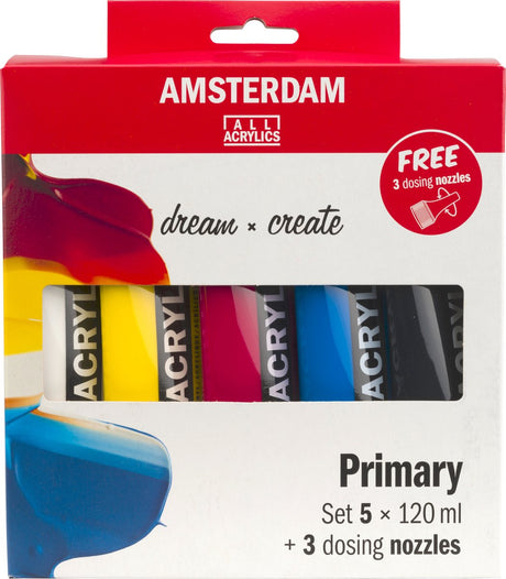 Acrylfarben-Primärset der Amsterdamer Standardserie | 5 x 120 ml + 3 Dosierstutzen