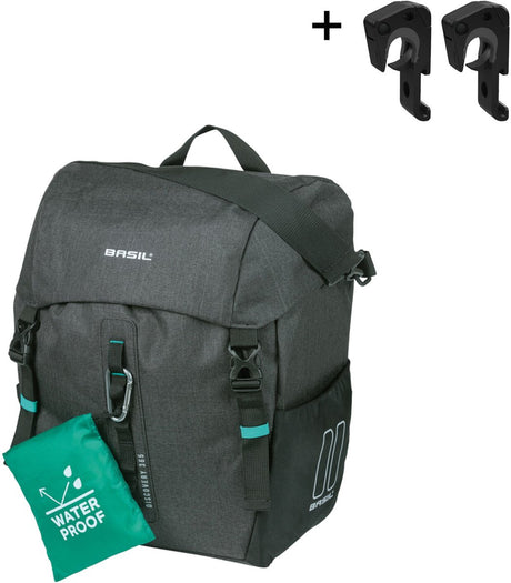 Basilikum Discovery 365d Single Bicycle Bag L - Sporty, leichte Single -Fahrradbeutel - 20 l - schwarzer Nahkampf