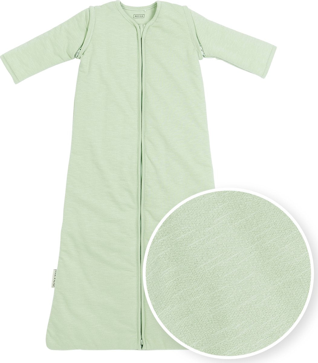 Meyco Babyschlafsack Winter Slub – abzippbare Ärmel – Soft Green – 90 cm – Winterschlafsack