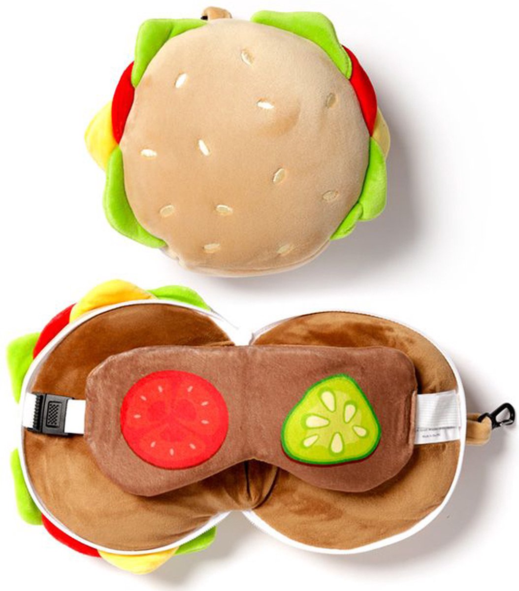Relaxeazzz Hamburger runde Plüsch-Reisekissen-Schlafmaske