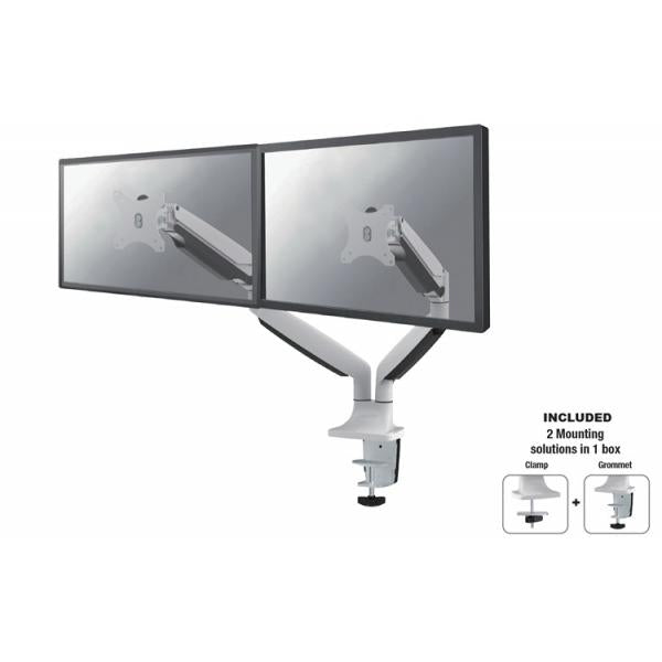 Neomounts nm-d750dwhite TV-Monitor, voll bewegliche Dual-Tisch-Gasfederhalterung, 2x