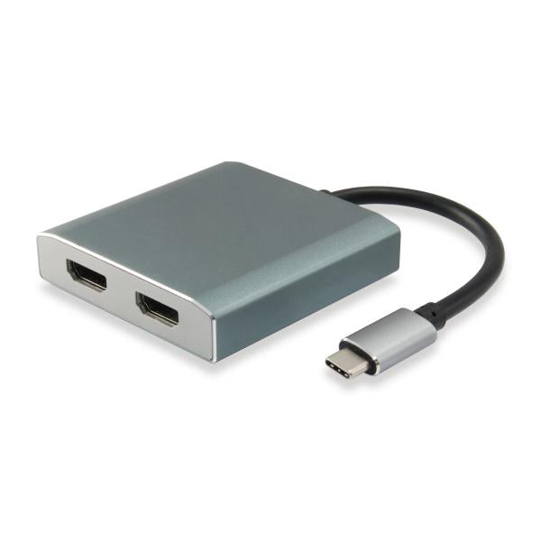 Equip 133464 USB-Typ-C-auf-2x-HDMI-Buchse-Adapter, 2160p@30 Hz, USB3.1 Gen1, Grau