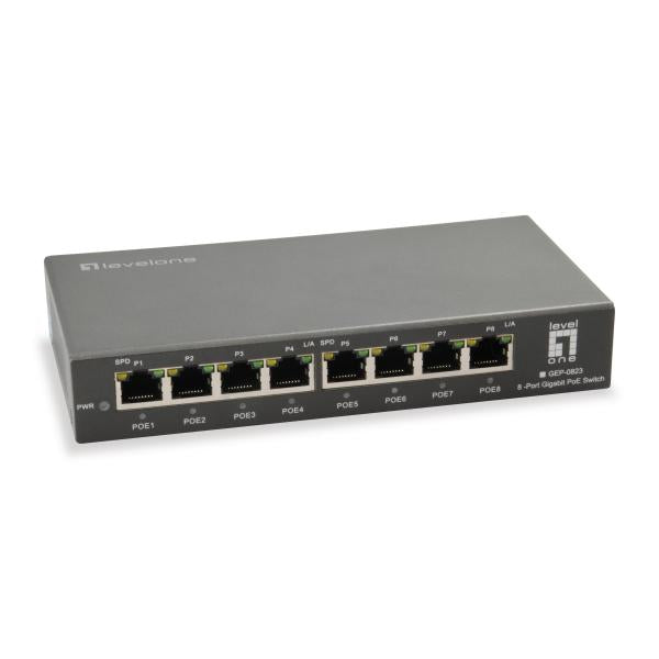 Levelone GEP-0823 Gigabit Poe Switch a 8 porte, 802.3at AF Poe, 120W