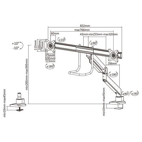 Neomounts Neomounts NM-D775DXBLACH Pantalla plana Desk Tv Clamp, 8 kg, 10 32) 100x100 mm, BLA