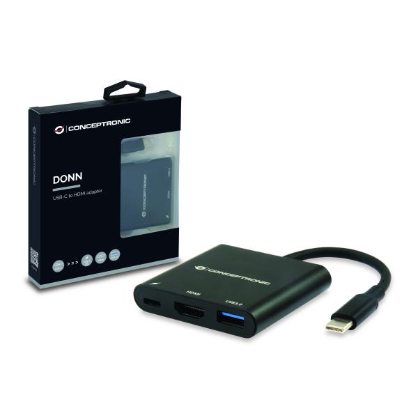 Conceptronic Donn01B Donn USB-C-zu-HDMI-Adapter, USB 3.2 Gen 1 (3.1 Gen 1) Typ A C, HDMI, Schwarz