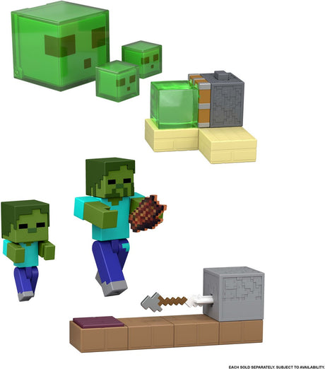 Mattel Minecraft Actionfigur Redstone geladene klebrige Kolbenfalle grün.