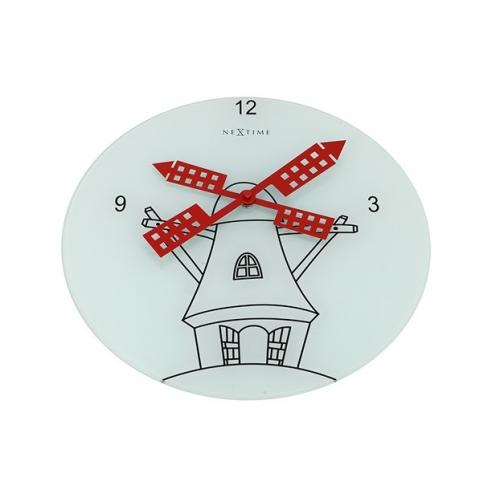 Nexttime Uhr 8807 Windmühle, ø30 cm, Wand, weiß schwarz rot