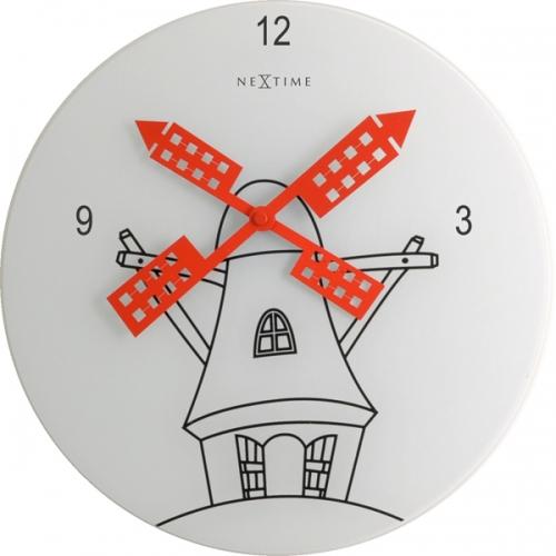 Nexttime Uhr 8807 Windmühle, ø30 cm, Wand, weiß schwarz rot