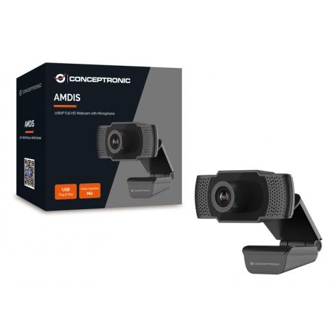 Conceptronic amdis01b Full-HD-Webcam mit Mikrofon, USB, 2 MP, 1920 x 1080p 30 fps, H.264, 90°