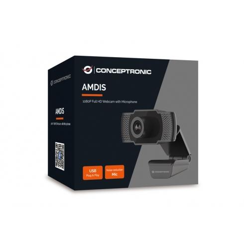 Conceptronic amdis01b Full-HD-Webcam mit Mikrofon, USB, 2 MP, 1920 x 1080p 30 fps, H.264, 90°