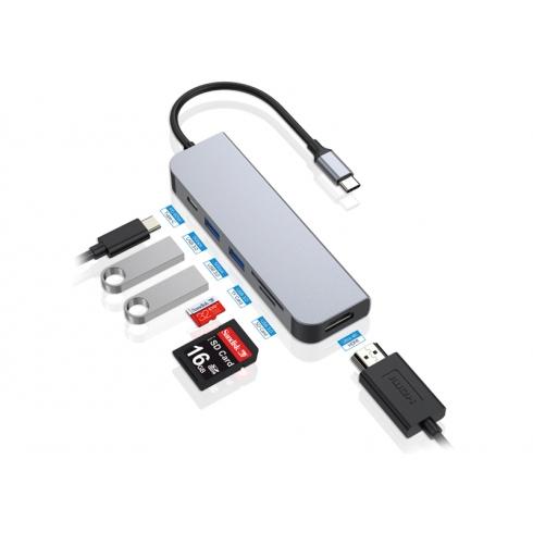 Conferenronesch Donn02g 6-in-1 multifunktional USB Hub Adpasten, USB 12 Gen 1 Pdmi, alt