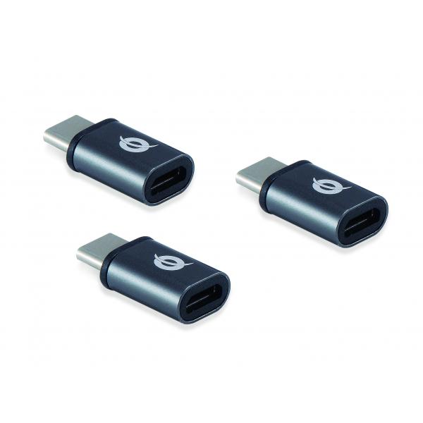 Conceptronic donn05g USB-C-auf-Micro-USB-OTG-Adapter 3er-Pack, USB 2.0 Typ-C Micro, männlich weiblich, schwarz