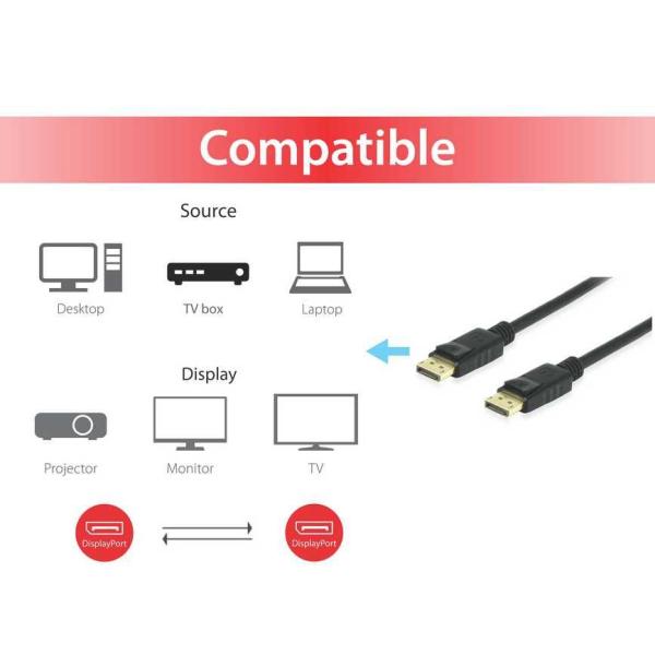 Equip 119253 Display-Port-Kabel, DisplayPort 1.4, 8K 60 Hz und 4K 120 Hz, HDR, 3 m, schwarz