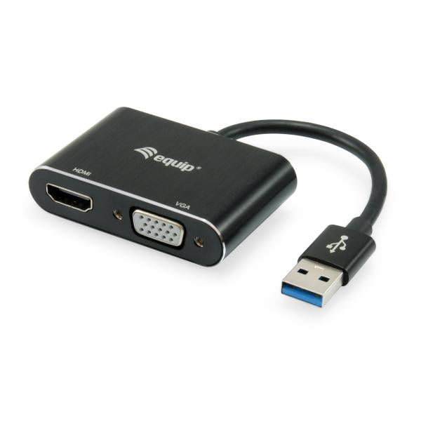 Equip 133386 USB-zu-HDMI-VGA-Adapter, USB 3.2 Gen 1 Typ A, HDMI-Ausgang, 1920 x 1080 Pixel