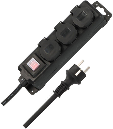 Brennerstuhl Steckdose mit Schalter IP44 3-fach schwarz 2m h07rn-f 3g1,5