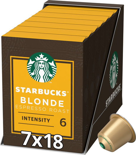 Starbucks by Nespresso Kapseln Blonde Espresso Röstung – 7 Boxen x 18 Kaffeetassen – Vorteilspack