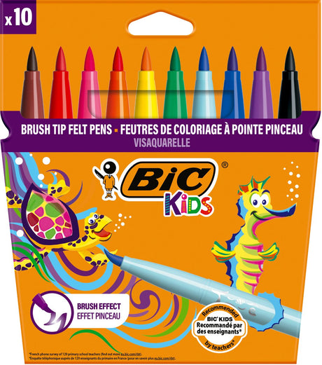 Bic Kids Visaquarelle – Filzstifte – Marker für Kinder – Farbmarker mit flexibler Pinselspitze – 10 Stück