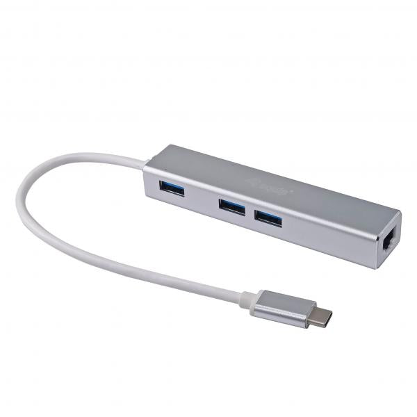 Rüsten Sie den 133481 USB-C-auf-3-Port-USB-3.0-Hub mit einem Gigabit-Adapter aus
