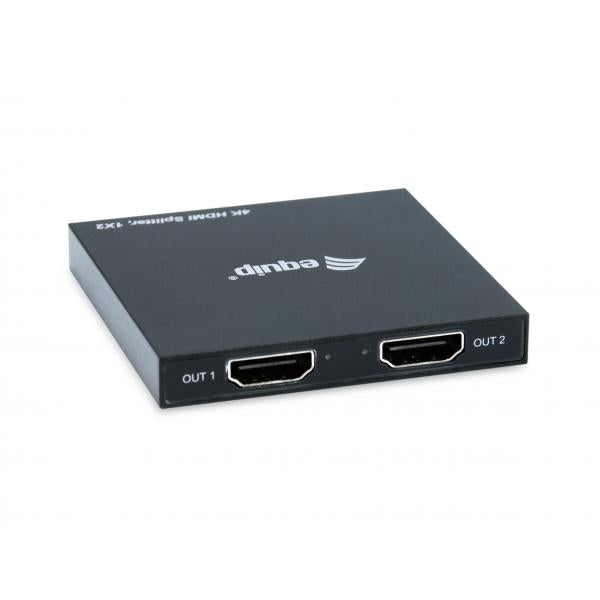 Equip 332715 ultraflacher 2-Port-HDMI-Splitter, 3840 x 2160p, 4K Ultra HD, Power-by-USB, schwarz