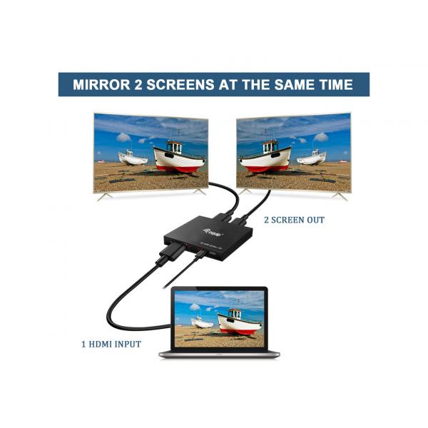 Equip 332715 ultraflacher 2-Port-HDMI-Splitter, 3840 x 2160p, 4K Ultra HD, Power-by-USB, schwarz