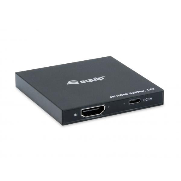 Equip 332715 ultraflacher 2-Port-HDMI-Splitter, 3840 x 2160p, 4K Ultra HD, Power-by-USB, schwarz