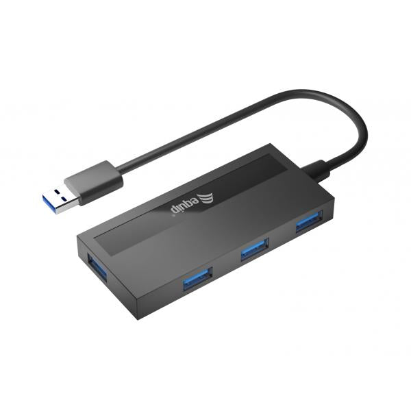Equip 128956 4-Port-USB-3.0-Hub mit USB-C-Adapter, USB 3.2 Gen 1 Typ-A, 5000 Mbit/s, Schwarz