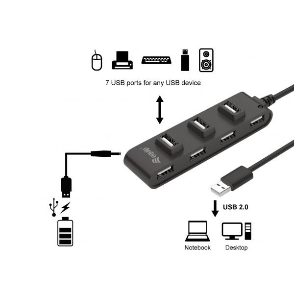 Equip 128957 7-Port USB 2.0 Hub, USB 2.0, USB 2.0, 480 Mbit s, schwarz