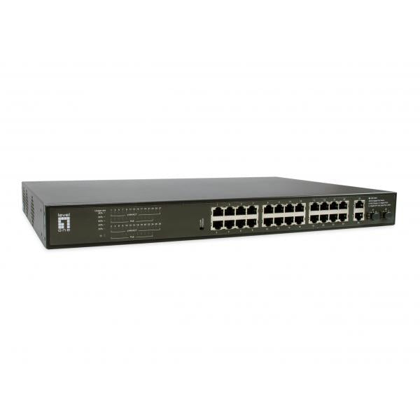 Levelone GEP-2821 28-Port-Gigabit-PoE-Switch, 24x PoE-Ausgänge, 2x Gigabit RJ45, 2x Gigabit SFP, 1h