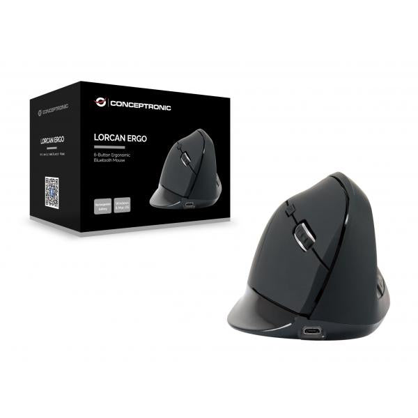 Concepttronic Lorcan03b Lorcan Ergo 6 Button Ergonomic Bluetooth Mouse, Bluetooth, Optical, 1600 DPI