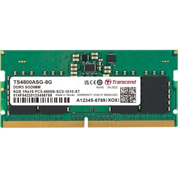 Transcend transcend jm4800asg-8g jetram ddr5, 8gb, so-dimm, 4800 mhz, 1rx16, 1gx16, cl40, 1.1v