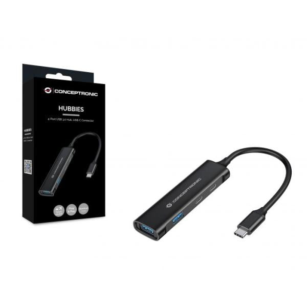 Conceptronic hubbies12b hubbies 4-Port-USB-3.0-Hub, 2 USB-C- und 2 USB-A-Anschlüsse, Aluminiumgehäuse, USB-C