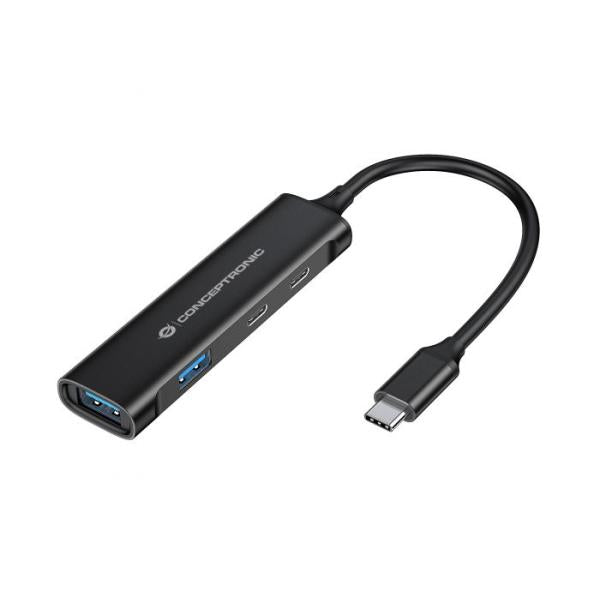 Conceptronic hubbies12b hubbies 4-Port-USB-3.0-Hub, 2 USB-C- und 2 USB-A-Anschlüsse, Aluminiumgehäuse, USB-C