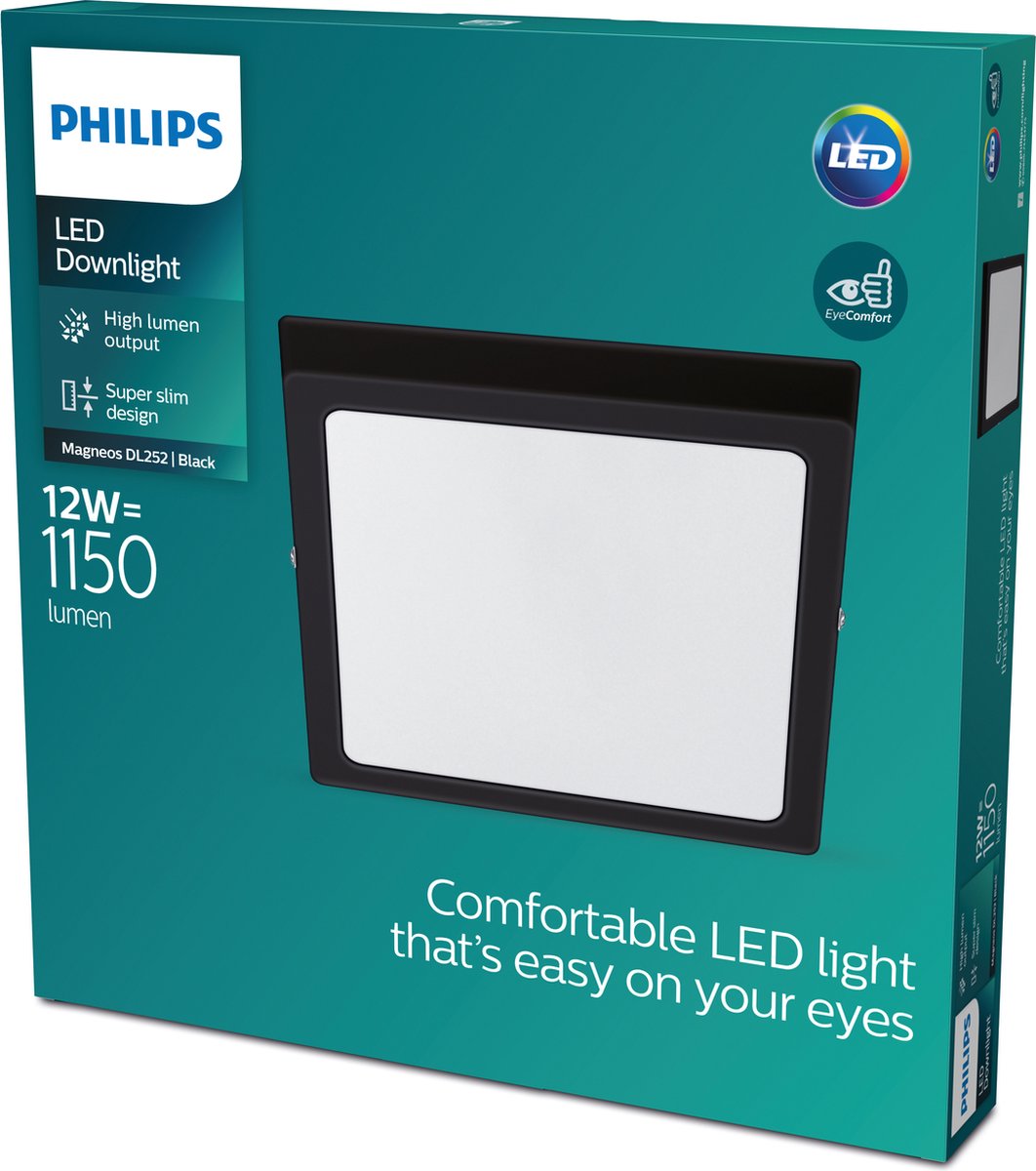 Philips led philips magneos plafondlamp - zwart - vierkant - klein