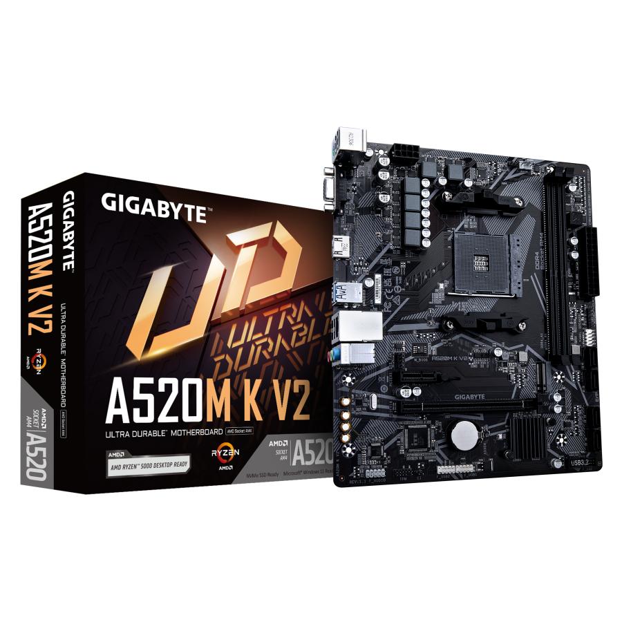 Gigabyte A520M K V2, Matx, AMD AM4, A520, DDR4, 5100 MHz, USB 3.2 Gen 1, M.2, GBE LAN