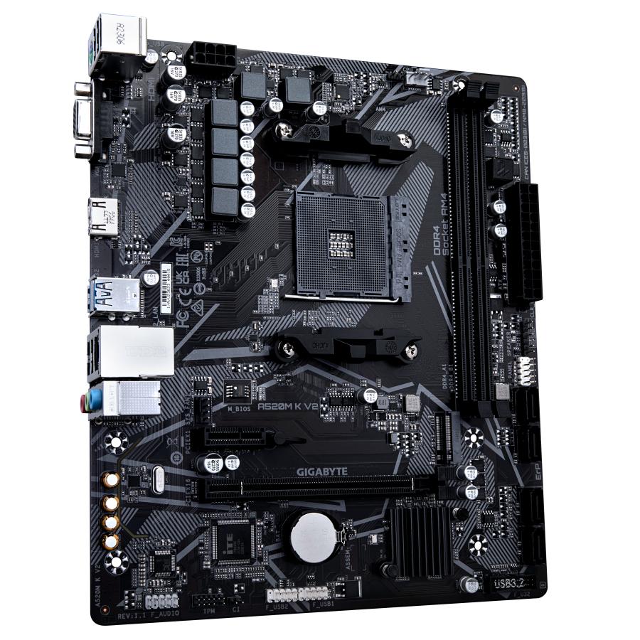 Gigabyte A520M K V2, Matx, AMD AM4, A520, DDR4, 5100 MHz, USB 3.2 Gen 1, M.2, GBE LAN
