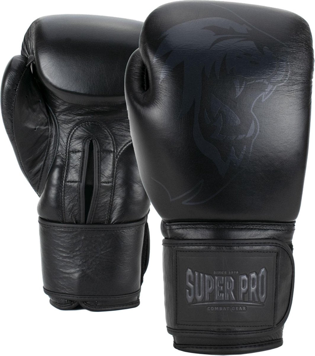 Super pro combat gear legend lederen (kick)bokshandschoenen zwart 14oz