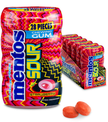 Mentos Kaugummi Sauer Erdbeere – Kaugummi – zuckerfrei – 6x28 Stück