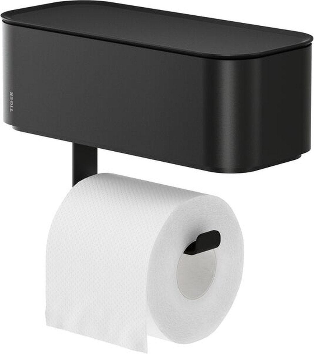Tiger 2-store - wc rolhouder - toiletrolhouder met opbergbakje vochtige doekjes - zonder boren - boren of lijmen - zwart