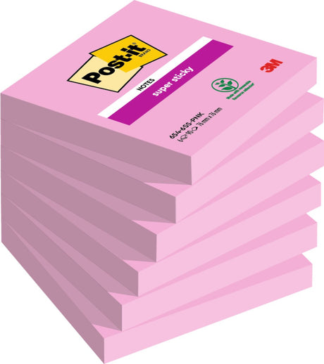 Post-it-Notizblock 654, superklebrig, 76 x 76 mm, rosa, 90 Blatt