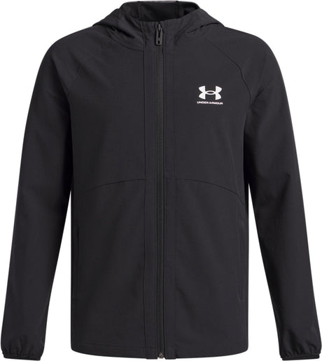 Under Armour UA Vibe Woven Windbreaker-BLK Jungen Sportjacke – Schwarz – Weiß