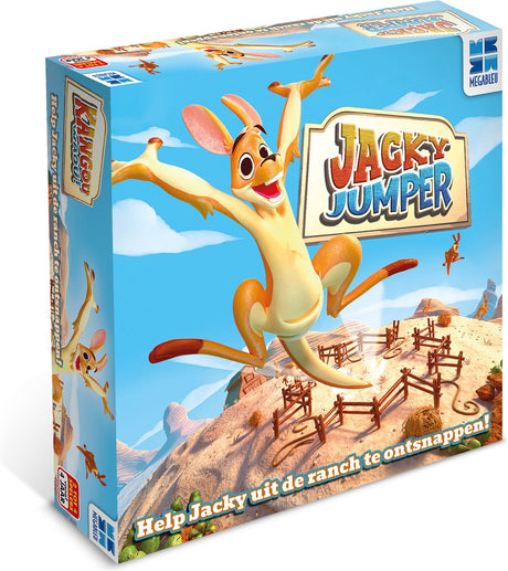 Megableu Jacky Jumper – Jacky Jumper – lustiges Actionspiel mit hüpfenden Kängurus – Kinderspiel ab 5 Jahren – 2–4 Spieler – mit Trampolin-Spielfeld