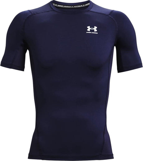 Under Armour UA HG Armour Comp SS-Blu Herren-Sportshirt – Midnight Navy – Weiß