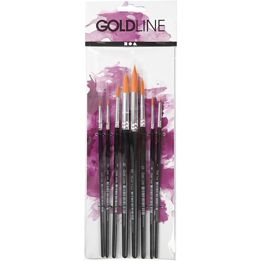 Creativ Company Gold Line Pinsel, Größe 0+1+2+4+8+12+18+22, L: 16,5-21 cm, B: 1-8 mm, rund, 8 Stück 1 Box