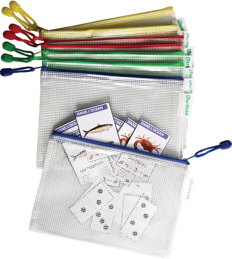 Djois Aufbewahrungstasche mit Reißverschluss A5 – 235 x 165 mm – PVC – sortiert – Packung mit 8 Stück